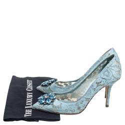 Pre Owned Dolce & Gabbana Blue Lace Bellucci Pointed Toe Pumps Size 40