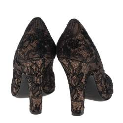Pre Owned Dolce & Gabbana Black/Brown Lace And Stain Pumps Size 38
