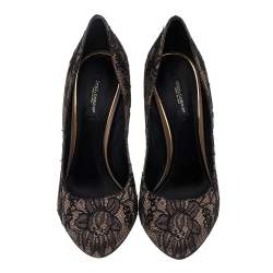 Pre Owned Dolce & Gabbana Black/Brown Lace And Stain Pumps Size 38