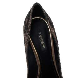 Pre Owned Dolce & Gabbana Black/Brown Lace And Stain Pumps Size 38