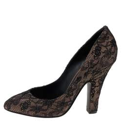Pre Owned Dolce & Gabbana Black/Brown Lace And Stain Pumps Size 38