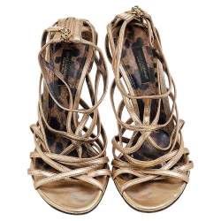 Pre Owned Dolce & Gabbana Metallic Gold Leather Strappy Sandals Size 37