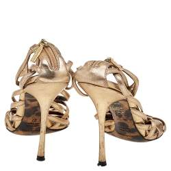 Pre Owned Dolce & Gabbana Metallic Gold Leather Strappy Sandals Size 37