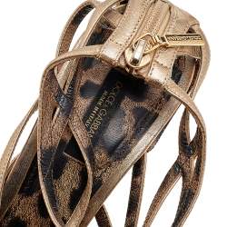 Pre Owned Dolce & Gabbana Metallic Gold Leather Strappy Sandals Size 37