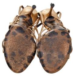 Pre Owned Dolce & Gabbana Metallic Gold Leather Strappy Sandals Size 37