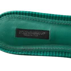 Pre Owned Dolce & Gabbana Green Lace Crystal Embellished Flat Slides Size 39