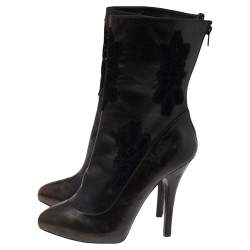 Dolce & Gabbana Dark Brown/Black Leather and Lace Ankle Boots Size 39 