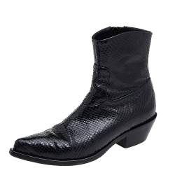 مملوكة مسبقًا Dolce & Gabbana Black Python Ankle Boots Size 40