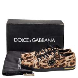 Pre Owned Dolce & Gabbana Brown Leopard Print Knit Fabric Low Top Sneakers Size 37