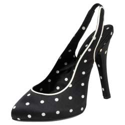 Dolce & Gabbana Black Satin Polka Dot Slingback Sandals Size 38