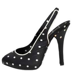 Dolce & Gabbana Black Satin Polka Dot Slingback Sandals Size 38