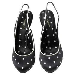 Dolce & Gabbana Black Satin Polka Dot Slingback Sandals Size 38