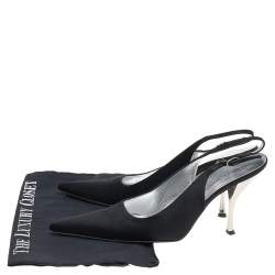 Pre Owned Dolce & Gabbana Black Satin Pointed Toe Slingback Sandals Size 39