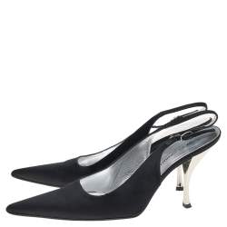 Pre Owned Dolce & Gabbana Black Satin Pointed Toe Slingback Sandals Size 39