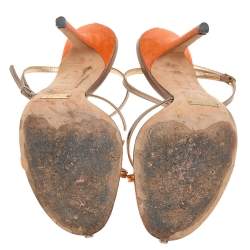 مملوكة مسبقًا Dolce & Gabbana Metallic Orange/Gold Leather Ankle Strap Sandals Size 37.5