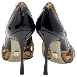 Pre Owned Dolce & Gabbana Black/Gold Patent Leather and Leather Peep Toe Pumps Size 36