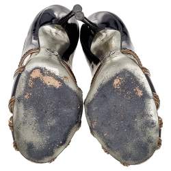 Pre Owned Dolce & Gabbana Black/Gold Patent Leather and Leather Peep Toe Pumps Size 36