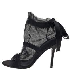 Dolce & Gabbana Black Fabric Peep Toe Booties Size 35.5