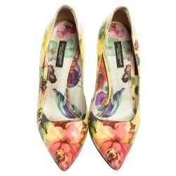 Pre Owned Dolce & Gabbana Multicolor Floral Print Patent Leather Pointed-Toe Pumps Size 37