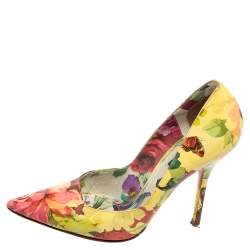 Pre Owned Dolce & Gabbana Multicolor Floral Print Patent Leather Pointed-Toe Pumps Size 37