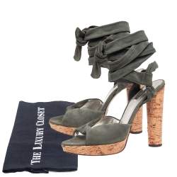 Dolce & Gabbana Army Green Suede Ankle-Wrap Sandals Size 41
