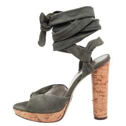 Dolce & Gabbana Army Green Suede Ankle-Wrap Sandals Size 41