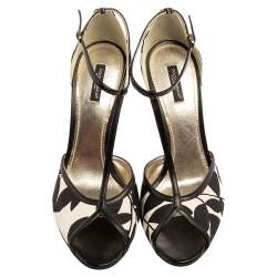 Pre Owned Dolce & Gabbana Black/White Printed Satin Ankle-Strap Sandals Size 41