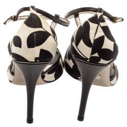 Pre Owned Dolce & Gabbana Black/White Printed Satin Ankle-Strap Sandals Size 41