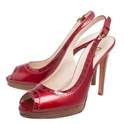 Pre Owned Dolce & Gabbana Red Patent Leather Peep-Toe Slingback Sandals Size 41