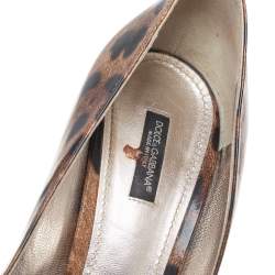 Dolce & Gabbana Brown/Black Leopard Print Leather Peep-Toe Pumps Size 41