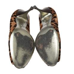 Dolce & Gabbana Beige/Brown Leopard Print Pony Hair Peep Toe Pumps Size 41