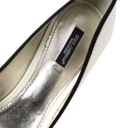 Pre Owned Dolce & Gabbana Off-White/ Black Patent Leather Buckle Strap Peep-Toe Pumps Size 41