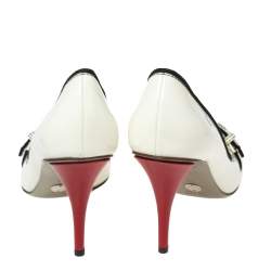 Pre Owned Dolce & Gabbana Off-White/ Black Patent Leather Buckle Strap Peep-Toe Pumps Size 41