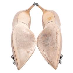 Pre Owned Dolce & Gabbana Beige Lizard Embossed Leather Crystal Embellished Bellucci Pumps Size 37.5