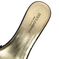 Pre Owned صندل سلايد دولتشي أند غابانا جلد وكانفاس نقشة الفهد أسود/بني بطيات سيور متعاكسة مقاس 41