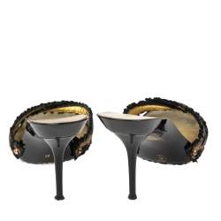 Pre Owned صندل سلايد دولتشي أند غابانا جلد وكانفاس نقشة الفهد أسود/بني بطيات سيور متعاكسة مقاس 41