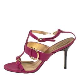 Dolce & Gabbana Pink Leather Buckle Details T-Strap Sandals Size 41