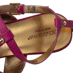 Dolce & Gabbana Pink Leather Buckle Details T-Strap Sandals Size 41