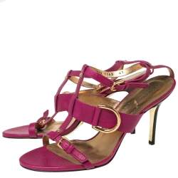Dolce & Gabbana Pink Leather Buckle Details T-Strap Sandals Size 41