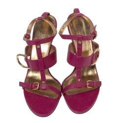 Dolce & Gabbana Pink Leather Buckle Details T-Strap Sandals Size 41