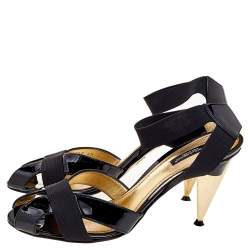 Dolce & Gabbana Black Leather And Stretch Band Ankle Cuff Sandals Size 40