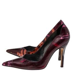 مملوكة مسبقًا حذاء كعب عالي دولتشي أند غابانا جلد عنابي طلاء يد مقدمة مدببة مقاس 37.5