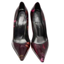 مملوكة مسبقًا حذاء كعب عالي دولتشي أند غابانا جلد عنابي طلاء يد مقدمة مدببة مقاس 37.5