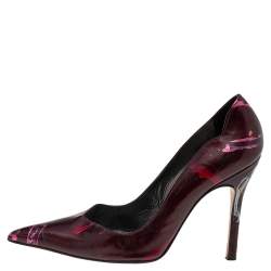 مملوكة مسبقًا حذاء كعب عالي دولتشي أند غابانا جلد عنابي طلاء يد مقدمة مدببة مقاس 37.5