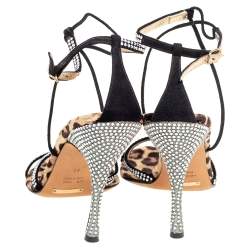 Pre Owned Dolce & Gabbana Black Suede Studded Crystals Ankle-Strap Sandals Size 41