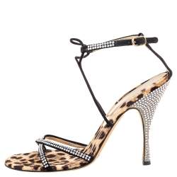 Pre Owned Dolce & Gabbana Black Suede Studded Crystals Ankle-Strap Sandals Size 41
