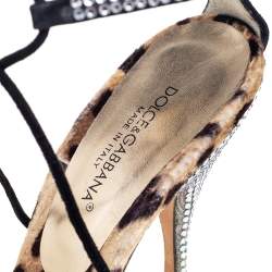 Pre Owned Dolce & Gabbana Black Suede Studded Crystals Ankle-Strap Sandals Size 41