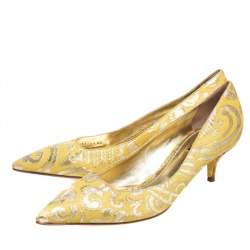 Dolce & Gabbana Yellow Brocade Fabric Pointed Toe  Pumps Size 40