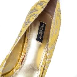 Dolce & Gabbana Yellow Brocade Fabric Pointed Toe  Pumps Size 40