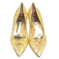 Dolce & Gabbana Yellow Brocade Fabric Pointed Toe  Pumps Size 40